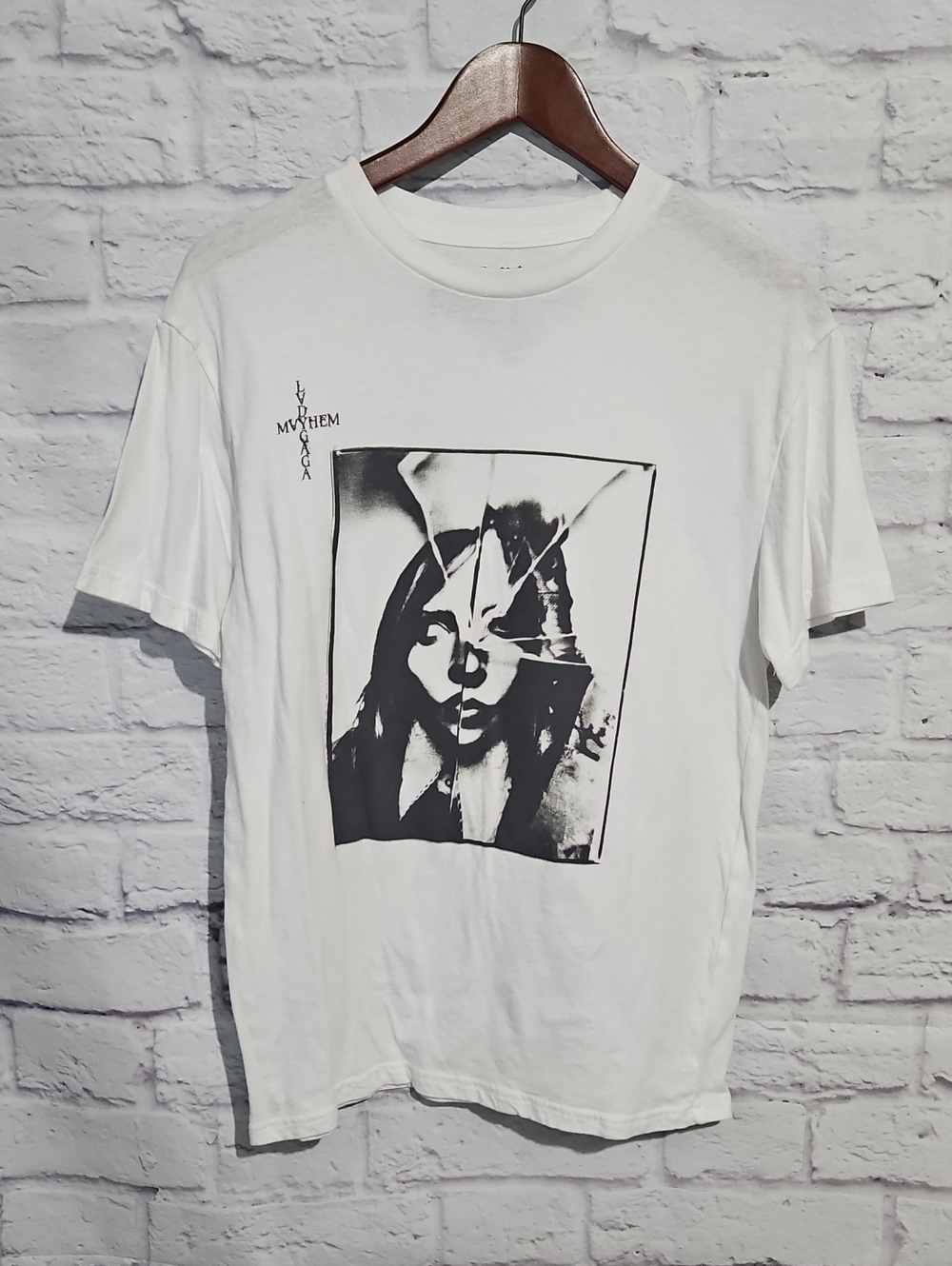 White Short-Sleeve Graphic Crewneck T-Shirt with Lady Gaga